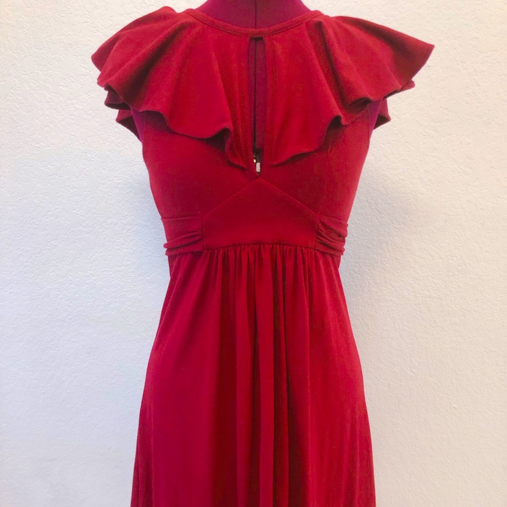 She-Bible burgundy cape collared flared dress